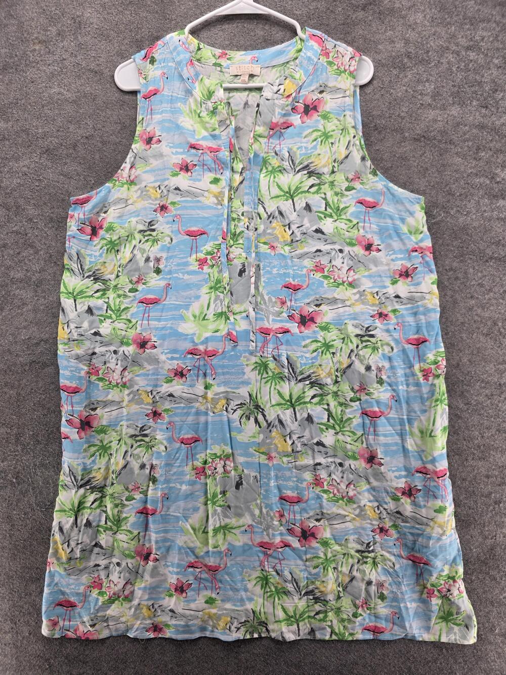 Stitch BY CHENAULT Dress Womens XXL Blue Floral Sundress Keyhole Tie Casual